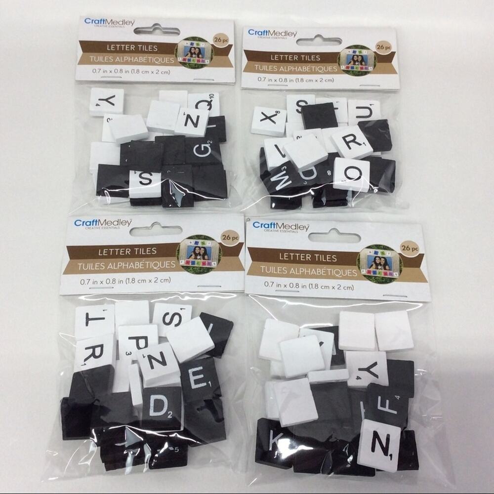 Wood Letter Tiles 4 Pks 26 Tiles Per Pack Black/White Arts Crafts Games